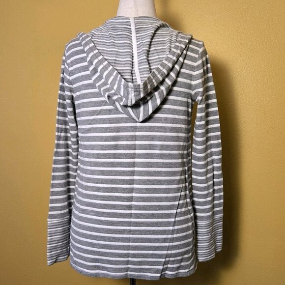 Blue Sax Fifth Avenue Cardingan Hoodie Sweatshirt Gray White Striped Small EUC - Picture 3 of 8